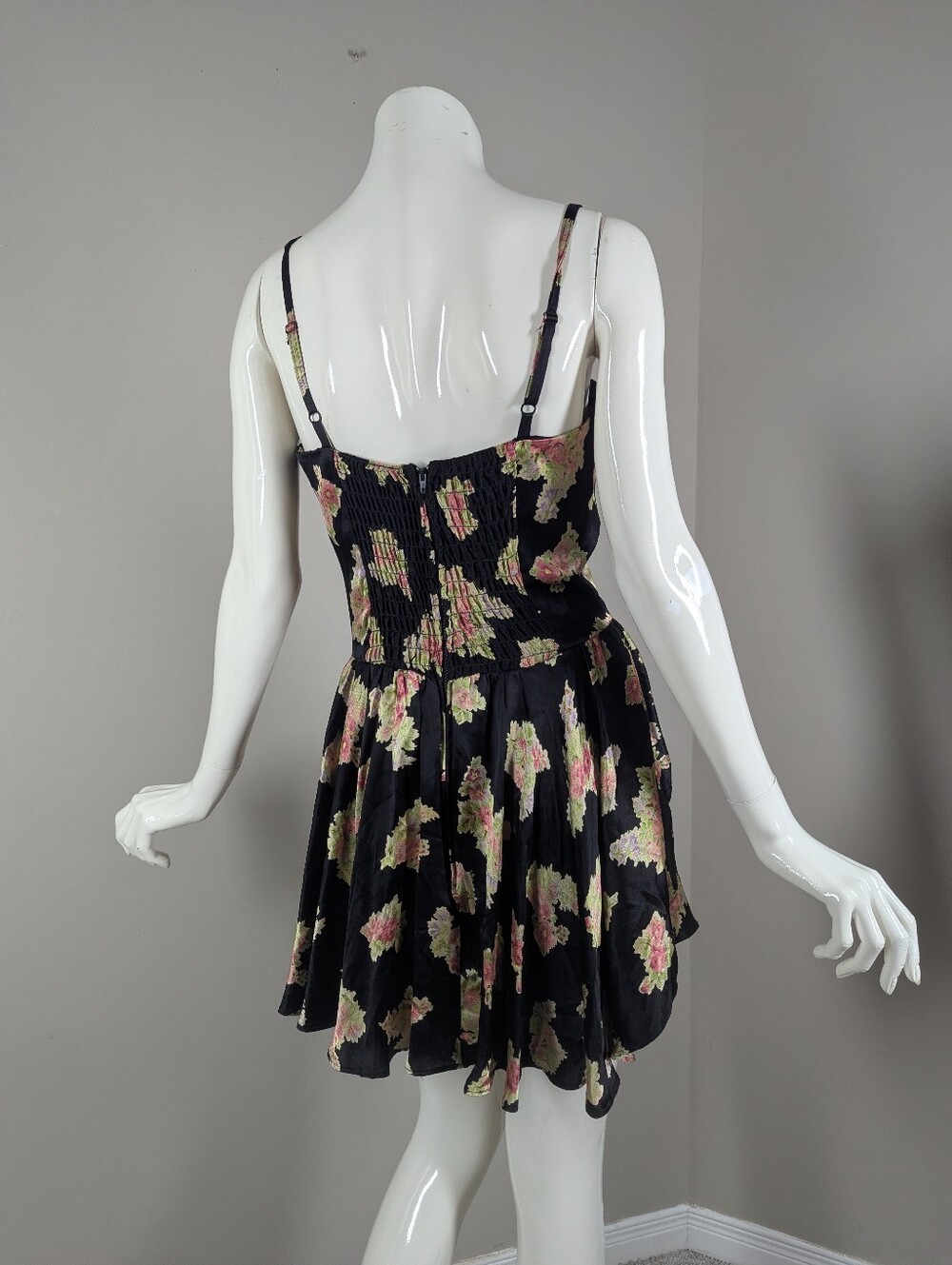 Vintage Betsey Johnson Floral Corset Mini Dress Made in USA Black Rose Lace Up M - Picture 5 of 16